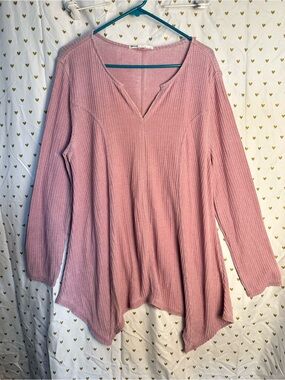 Seven7 Dusty Rose Ribbed V-Neck Tunic